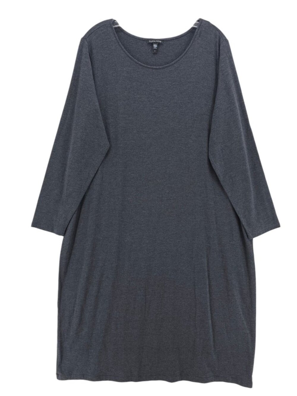 EILEEN FISHER Gray Long Sleeve Midi Dress Stretch Knit Jersey Size 2X